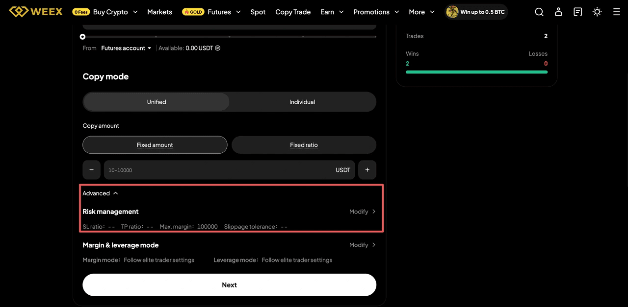 weex copy trading